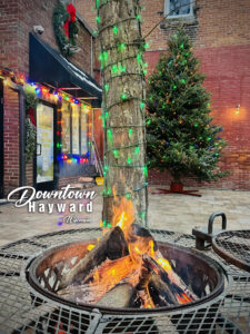 Fire pit at Angler's Bar & Grill Patio - Christmas in Hayward